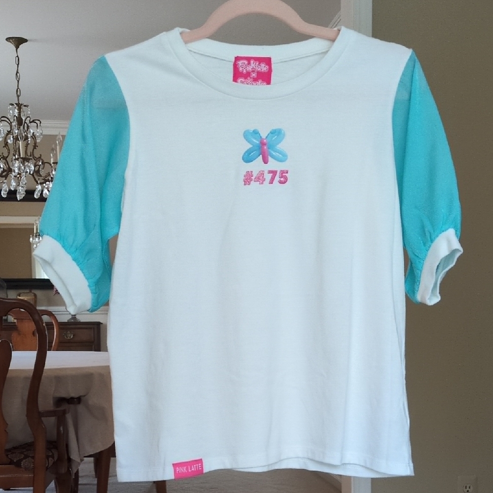 Pink Latte Butterfly Shirt - White and Blue Japan